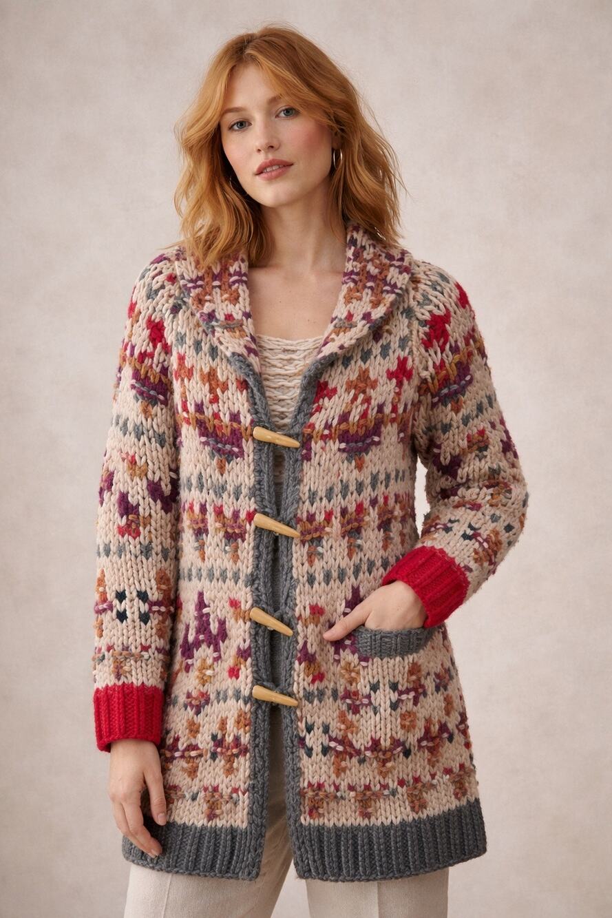 Anthro Sleeping on Snow Chunky Knit Toggle Cardigan Sweater Coat Wool Blend Boho